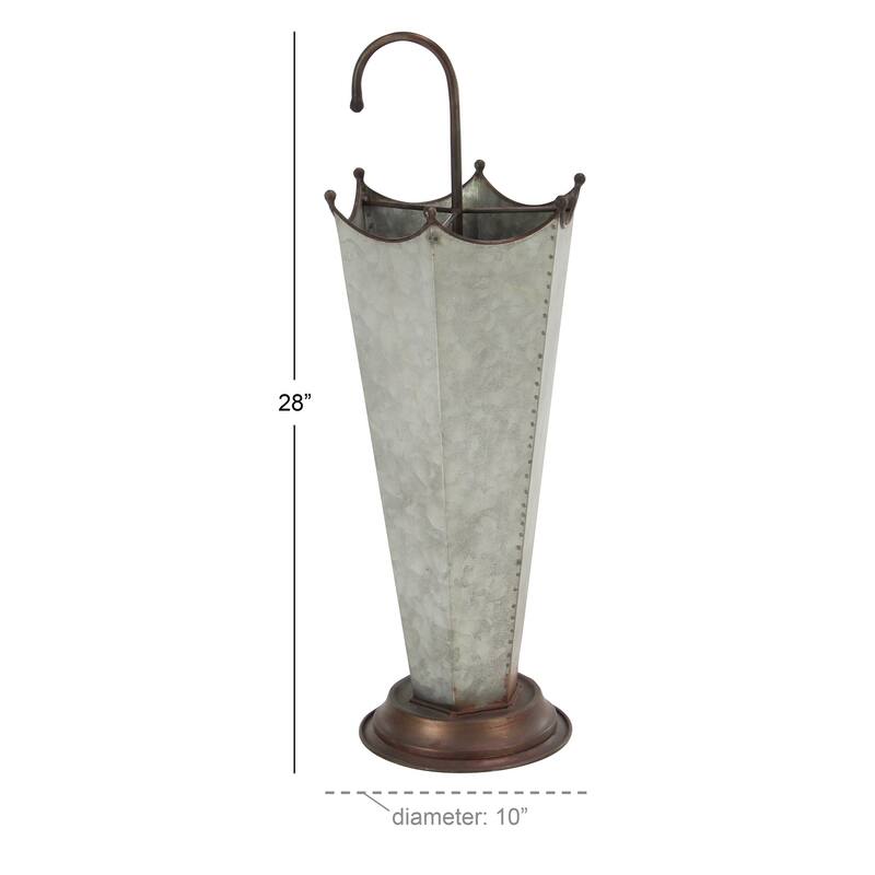 Gray Metal Galvanized Umbrella Stand with Copper Base and Handle