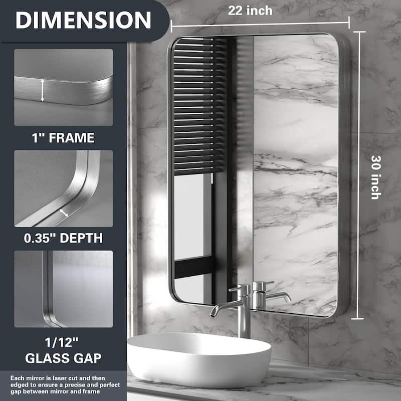 Modern Rounded Rectangle Wall Mirror with Stainless Steel Frame for Bathroom Vanity(1 Piece)