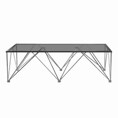 Rectangular Glass Top Coffee Table with V Metal Legs, Gray