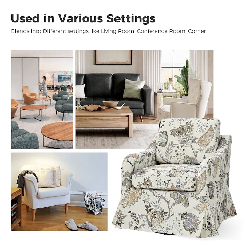 Alois Floral Slipcover Swivel Accent Chair with Removable Cushion by HULALA HOME