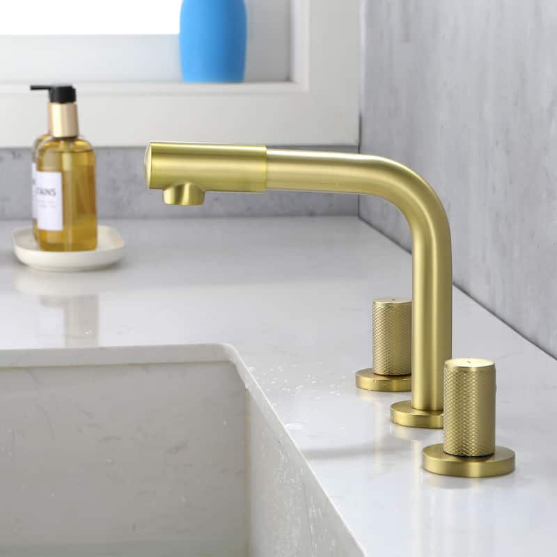 Widespread Bathroom Sink Faucet With Valve 8 Inch Double Handle Bathroom Faucets 3 Hole Modern Vanity Tap With 360 Swivle Spout