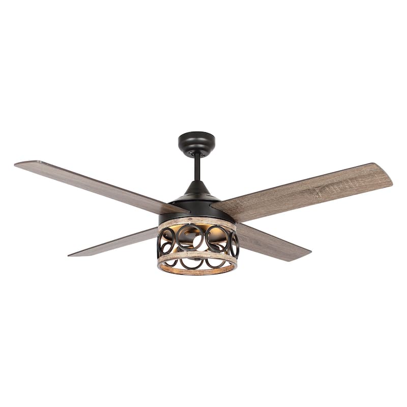 52" Black Reversible Downrod Ceiling Fan with Light Kit and Remote