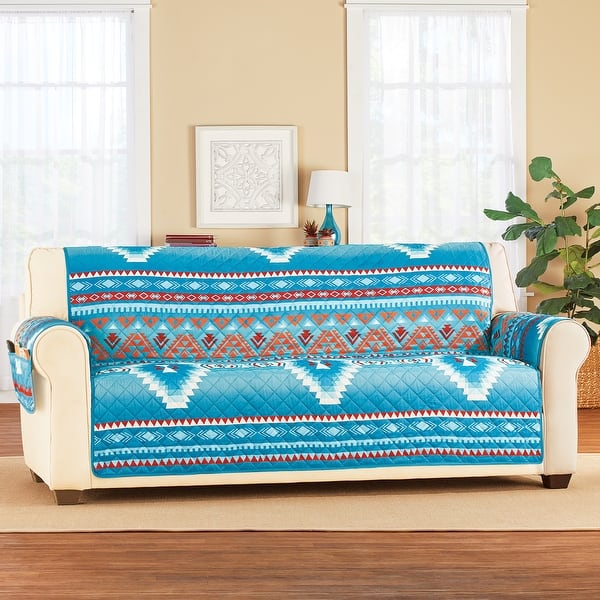 Quilted Turquoise Southwest Aztec Furniture Cover Sofa Bed Bath