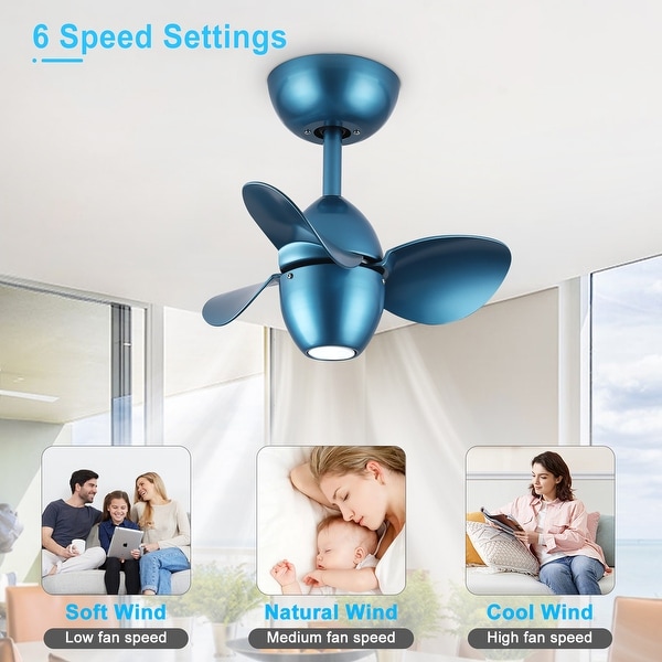 15.7in Small Quiet DC Motor Ceiling Fan, Blue Ceiling Fan with