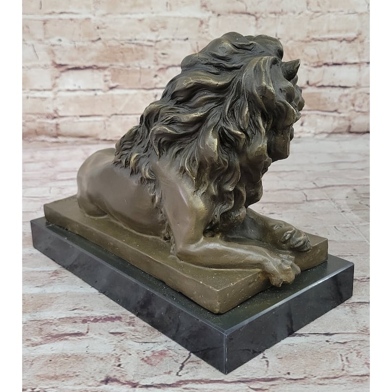 Signed Barye African Male Lion King Of Jungle Resting Bronze Sculpture Art Deco