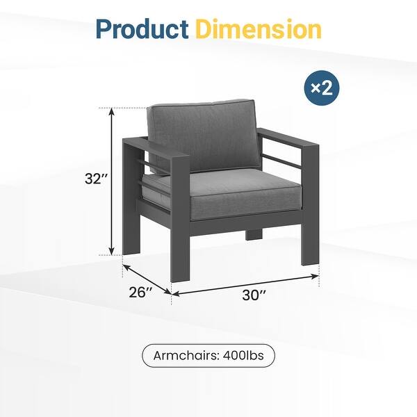 dimension image slide 3 of 4, All-weather Outdoor Single Sofa for Balcony, Garden, Deck, Backyard