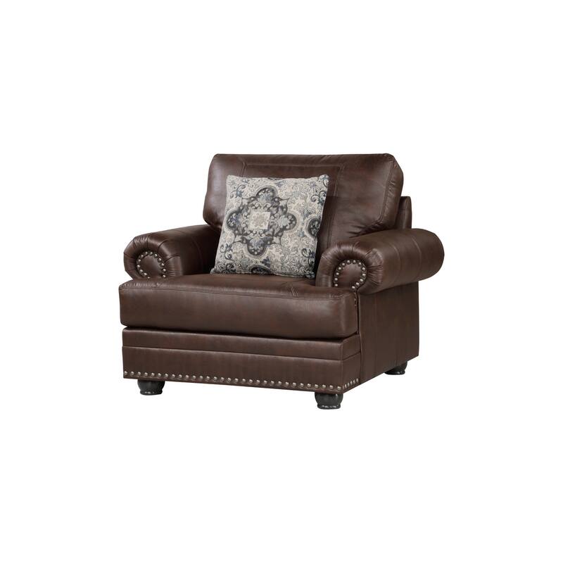 Faust Brown Faux Leather Living Room Set