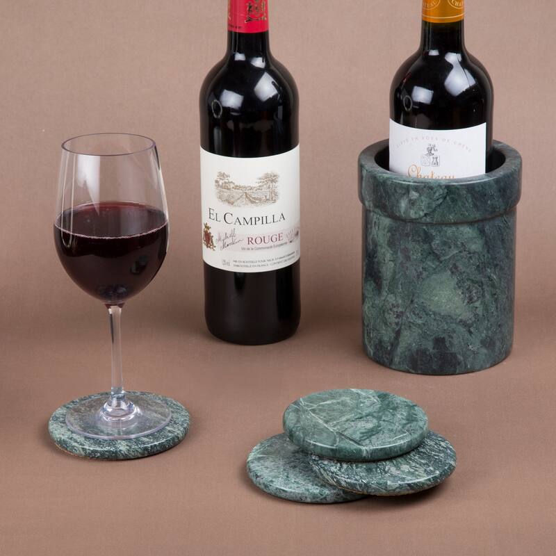 Creative Home 4" Genuine Green Marble Stone Set of 4 Round Coaster Set