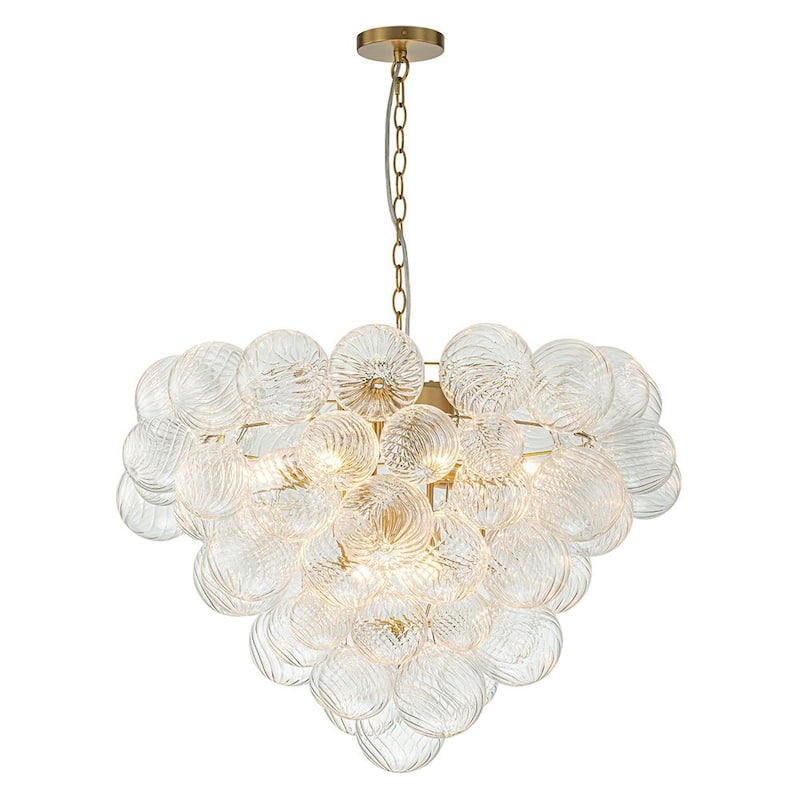Modern Bubble Swirled Glass Globe Chandelier - Brushed Brass 27in