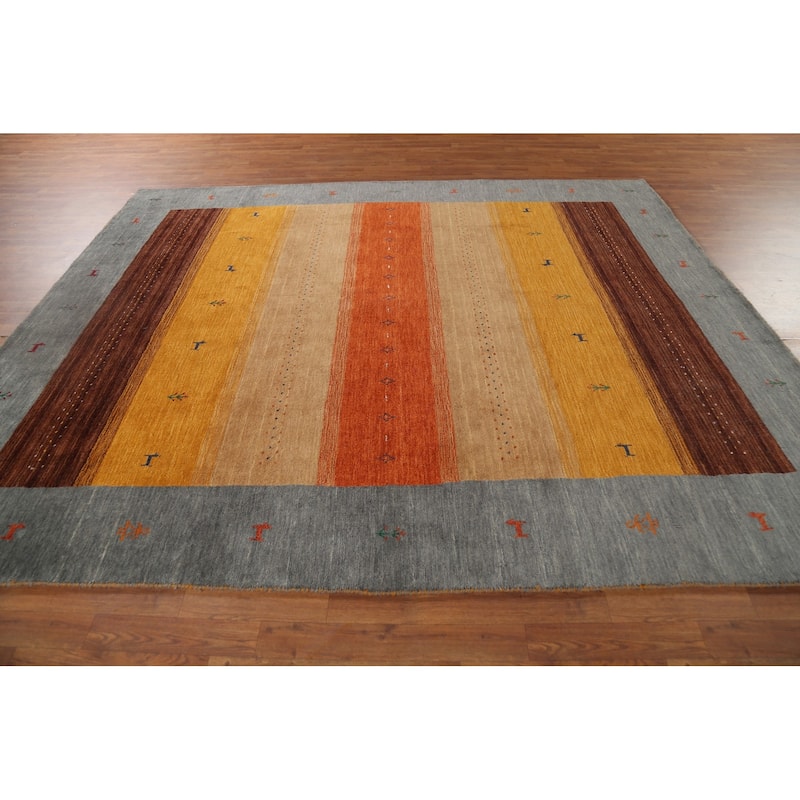 Little Animals Striped Gabbeh Oriental Area Rug Handmade Wool Carpet - 8'1"x 9'8"