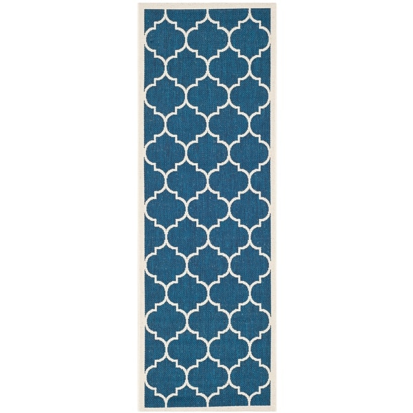 slide 2 of 15, SAFAVIEH Courtyard Kathy Indoor/ Outdoor Waterproof Patio Backyard Rug 2'3" x 10' Runner - Navy/Beige