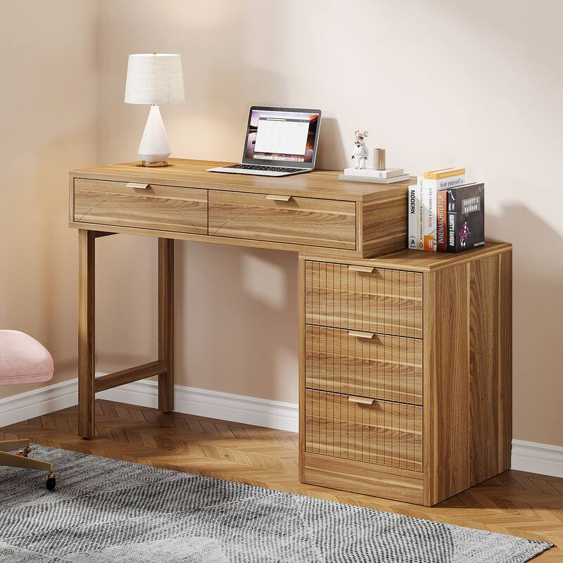 Modern Wood Computer Desk with 5-drawer for Home Office