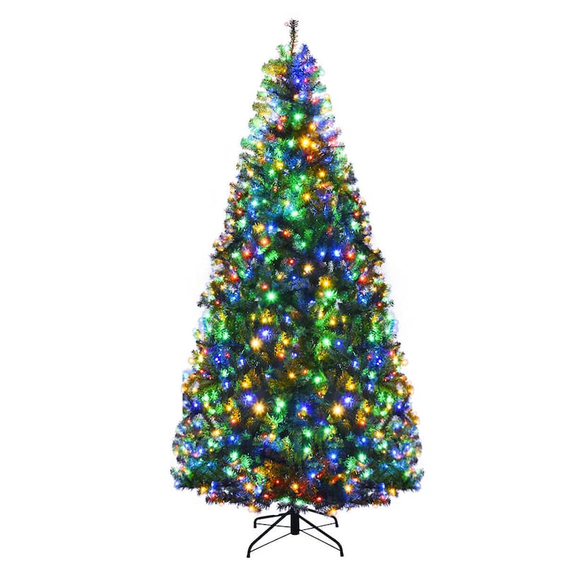 Gymax 5-9FT Pre-Lit Christmas Tree Hinged Artificial Tree w/ Metal - 7 Foot