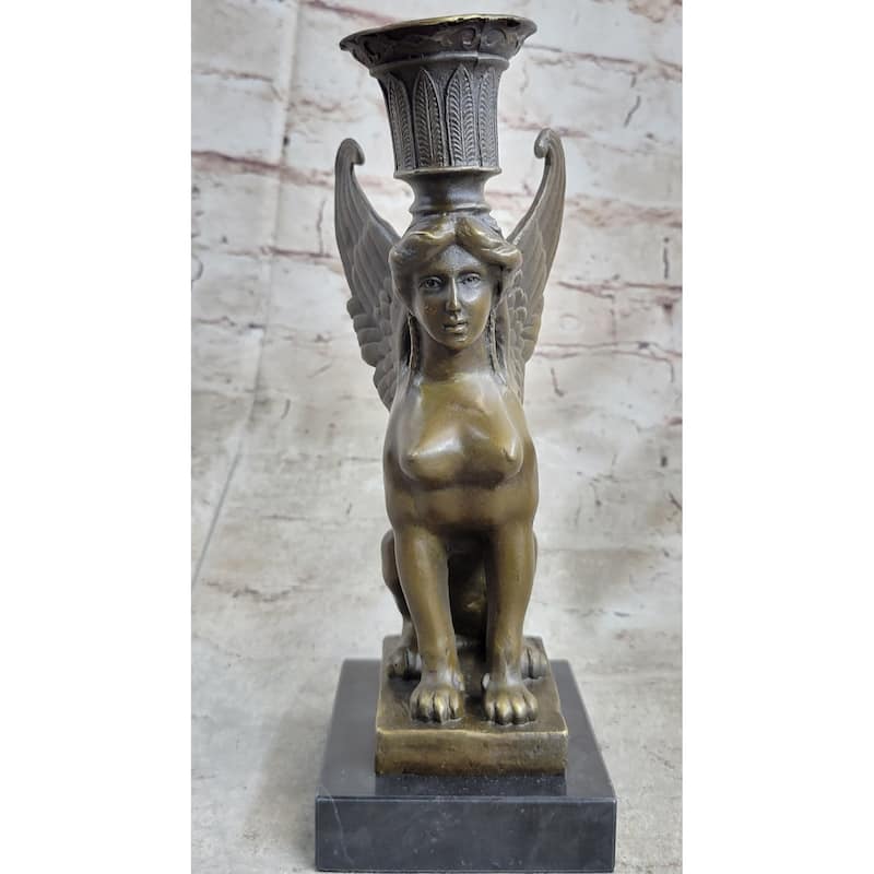 Art Deco Sphinx Bronze Candle Holder Bronze Sculpture Marble Base Statue