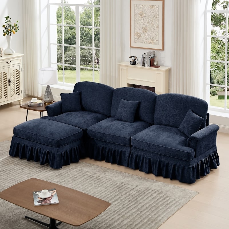 107.1" Modular Chenille L-shaped Sectional Sofa with Removable Ruffles Pleats Skirts