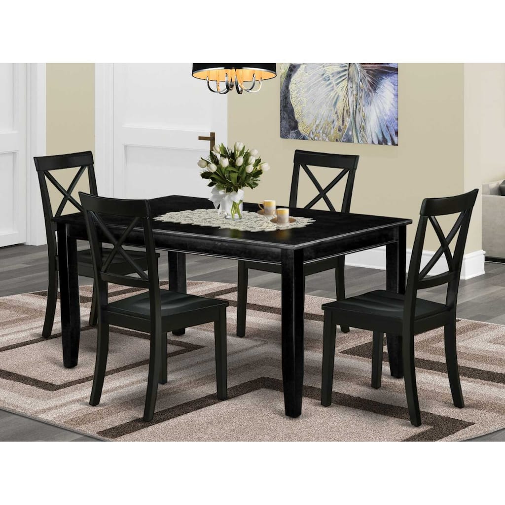 HomeStock 5-Piece Rectangle Black Finish Solid Wood Top Dining Table with 4 Chairs