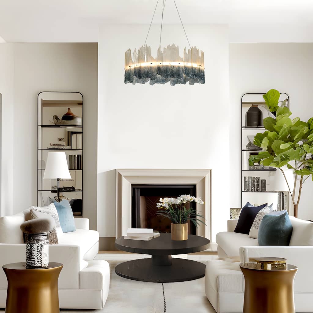 Modern 1-Light LED Drum Chandelier Art Coastal for Dining Living Room - Dia. 28.5" x H 12"