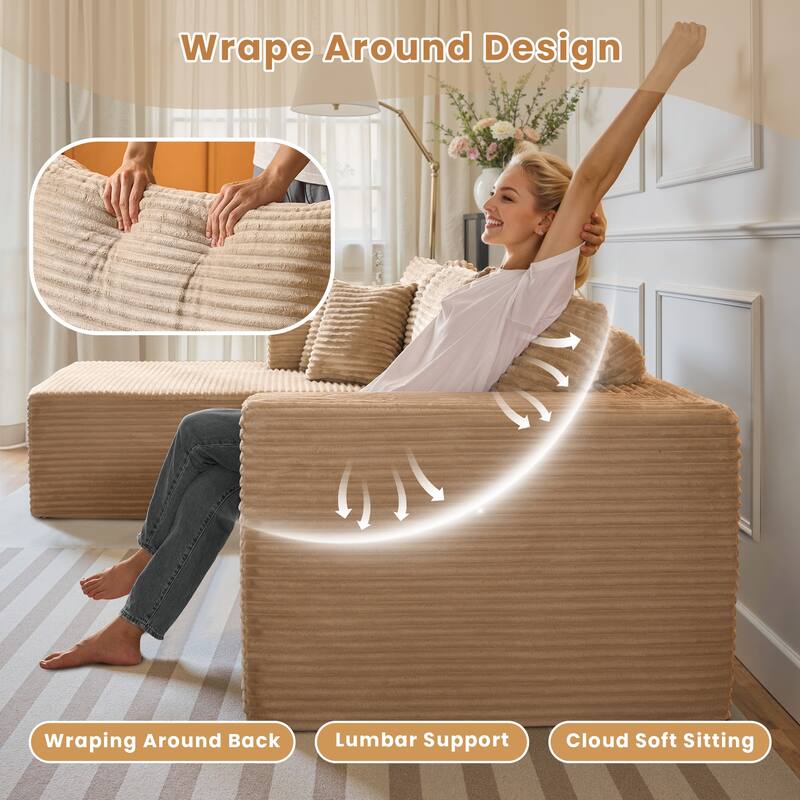 HOOOWOOO Modular Plush Upholstery L-shaped Sofa with Chaise Lounge