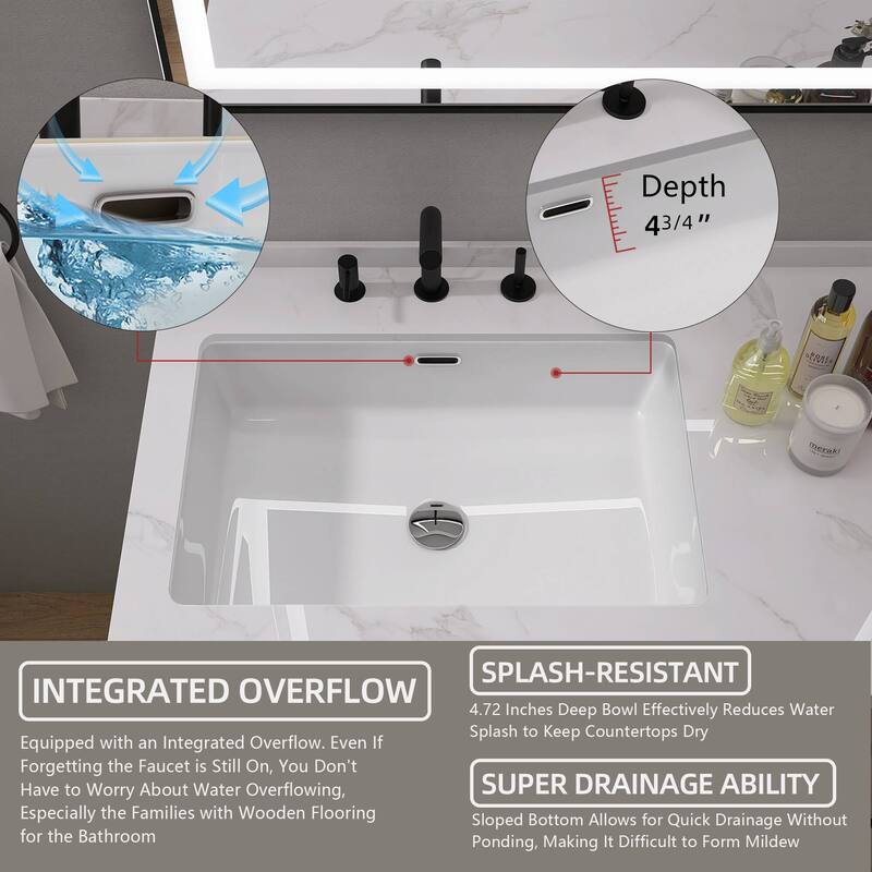 23 5/8" Vessel Sink Rectrangle Undermount Bathroom Sink With Overflow (2 Pack) - 24"Rectrangle Undermount Bathroom Sink(2 Pack)