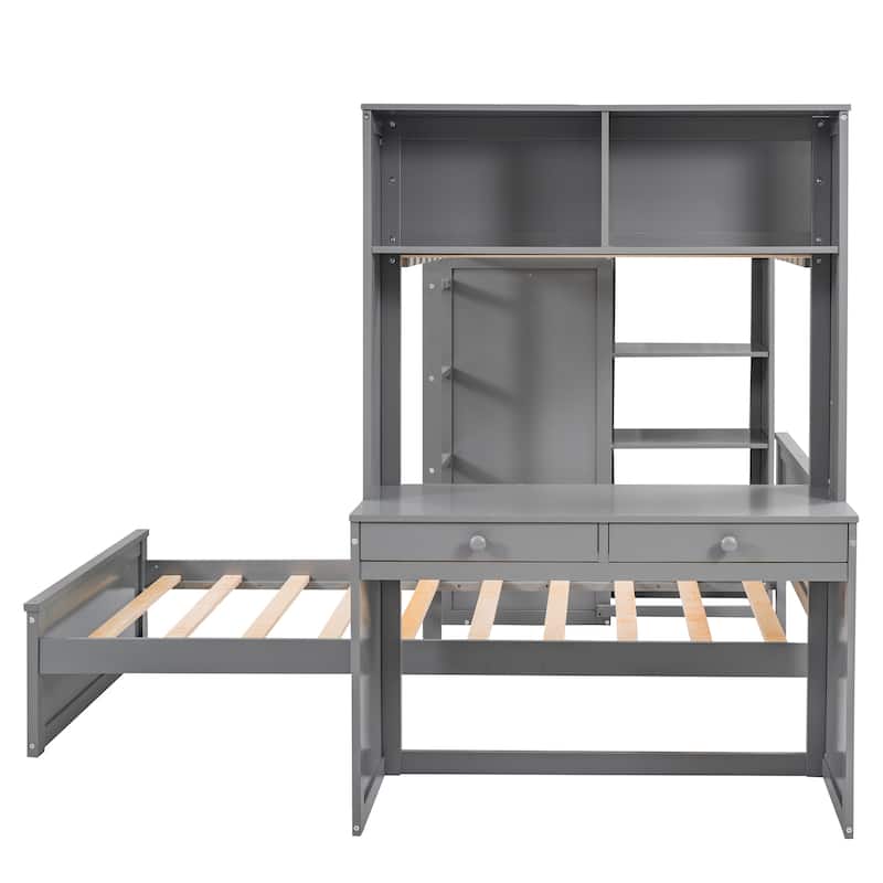 Loft Bed with a Stand-alone bed, Shelves, Desk and Wardrobe