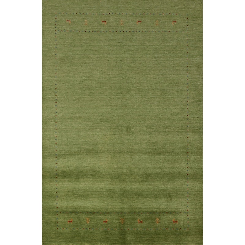 Hand Knotted Oriental 100% Wool Carpet Tribal Animal Pictorial Green Gabbeh Area Rug - 7' 7'' X 5' 4''
