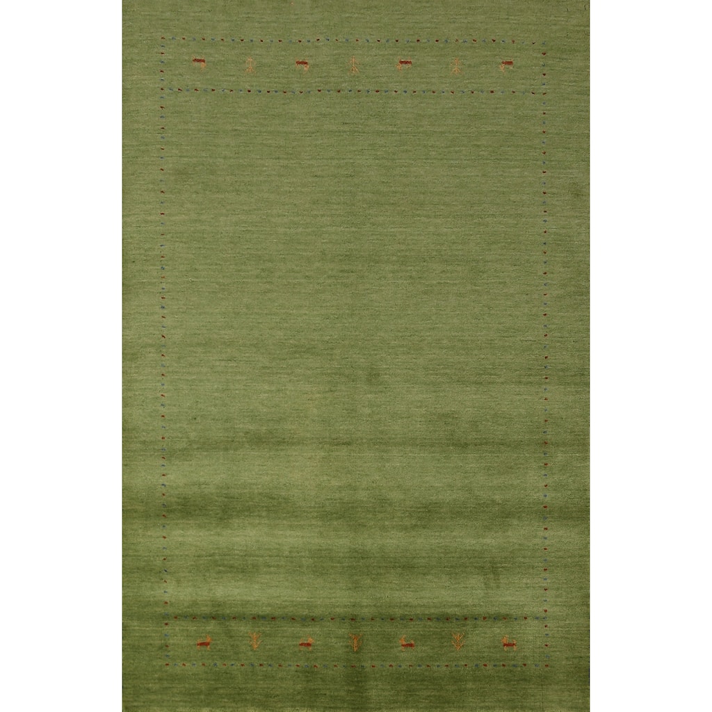 Hand Knotted Oriental 100% Wool Carpet Tribal Animal Pictorial Green Gabbeh Area Rug - 7' 7'' X 5' 4''