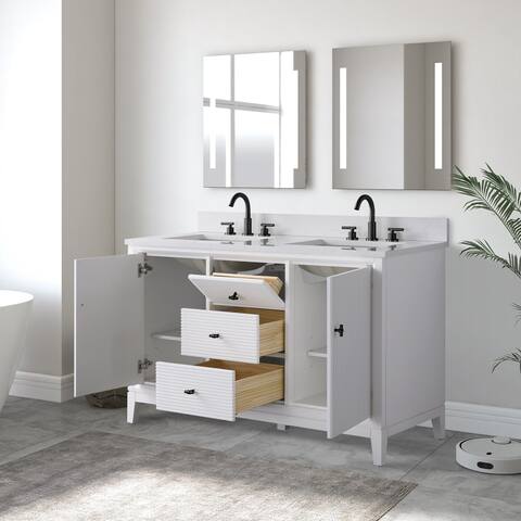 Vanity Art 54 Freestanding Bathroom Vanity with Engineered Marble Top and Sinks