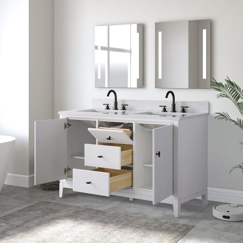 Vanity Art 54" Freestanding Bathroom Vanity with Engineered Marble Top and Sinks