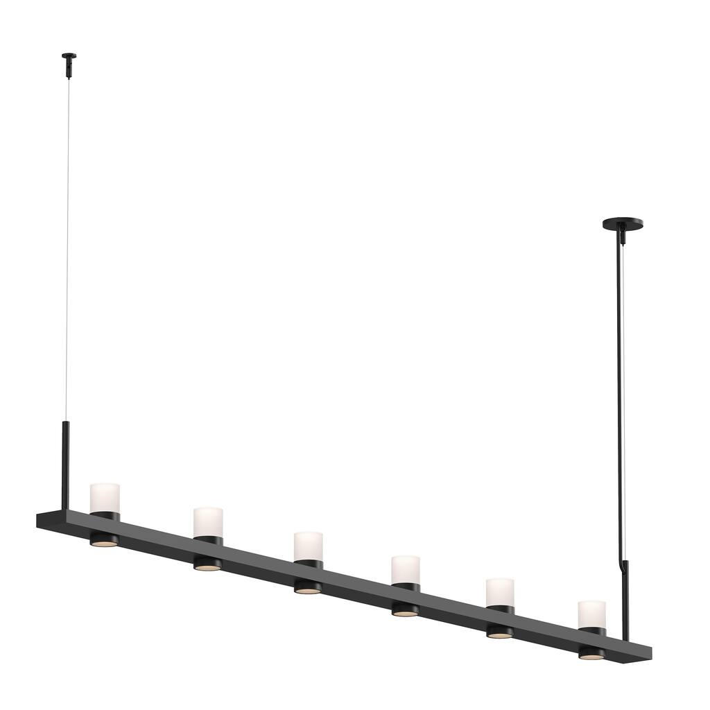 Sonneman Lighting Intervals Satin Black 8-inch LED Linear Pendant, Clear Etched Cylinder Shade