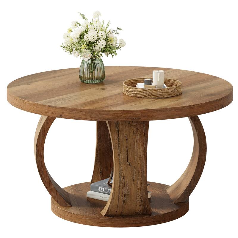 31.5-Inch Round Coffee Table, 2-Tier Circle Center Table