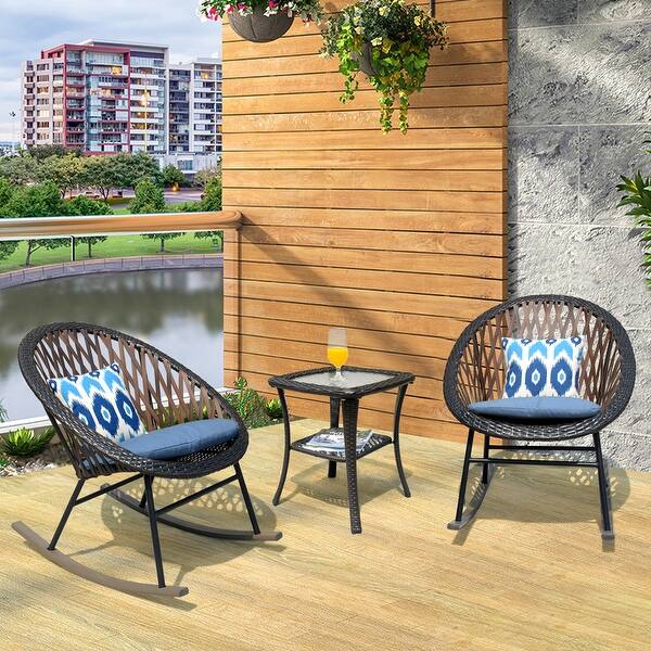 Shop Black Friday Deals On Ovios 3 Piece Patio Rocking Bistro Set Patio Outdoor Furniture Porche Rocking Chairs Conversation Sets With Glass Coffee Table Overstock 31169888