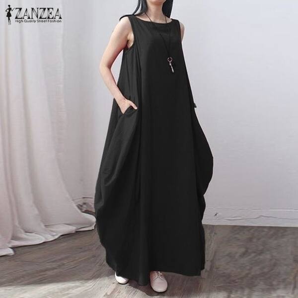 Shop Casual Retro Solid Summer Dress 2017 Women Elegant Loose