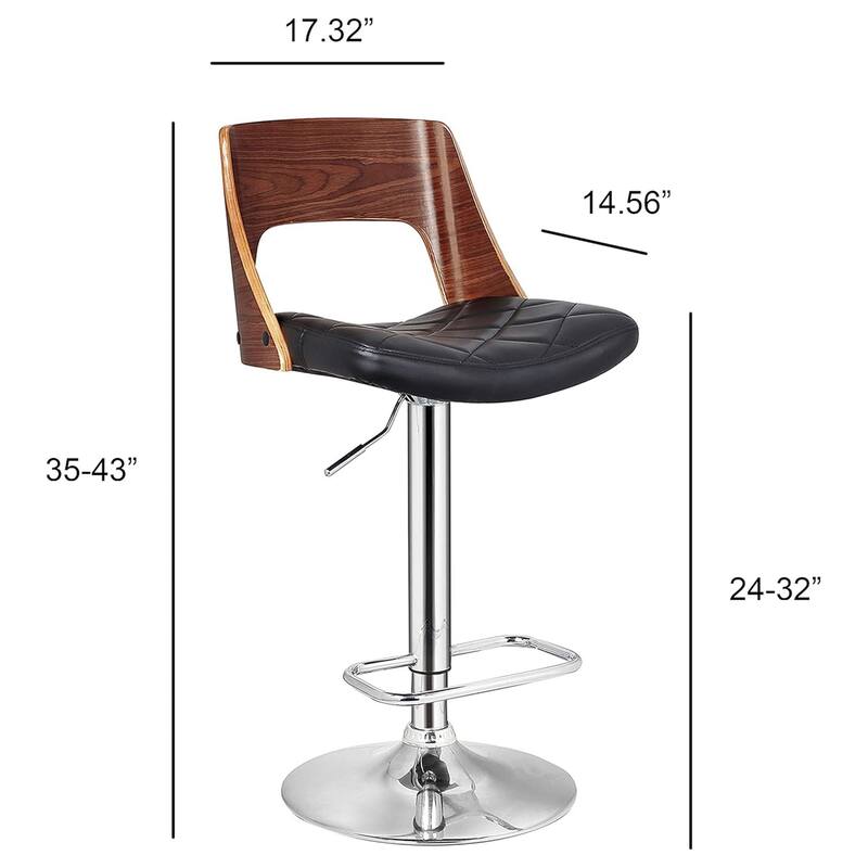 Modern Adjustable Height Upholstered Swivel Bar Stools with Footrest - 17.32" L x 14.56" W x 35-43" H