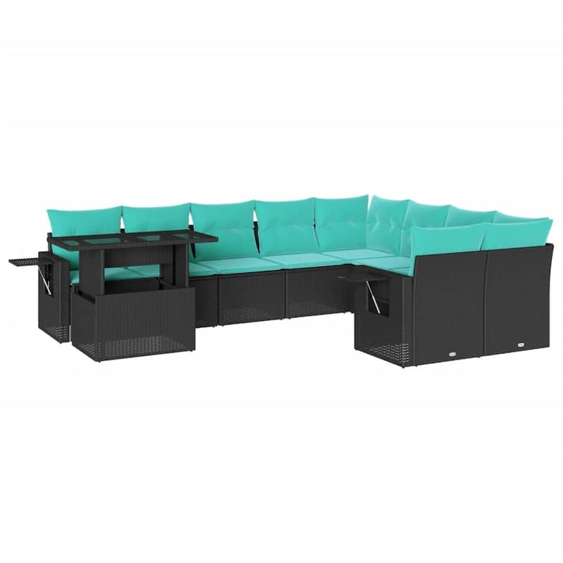 vidaXL Patio Sofa Set with Cushions and Table Outdoor 10 Piece Poly Rattan - 24.4 x 24.4 x 27.2