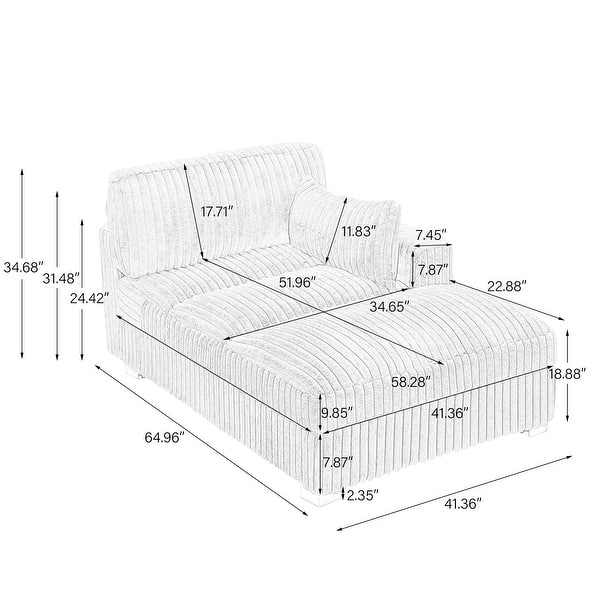 dimension image slide 0 of 3, 41" W Plush Corduroy Chaise Lounge with Pillows