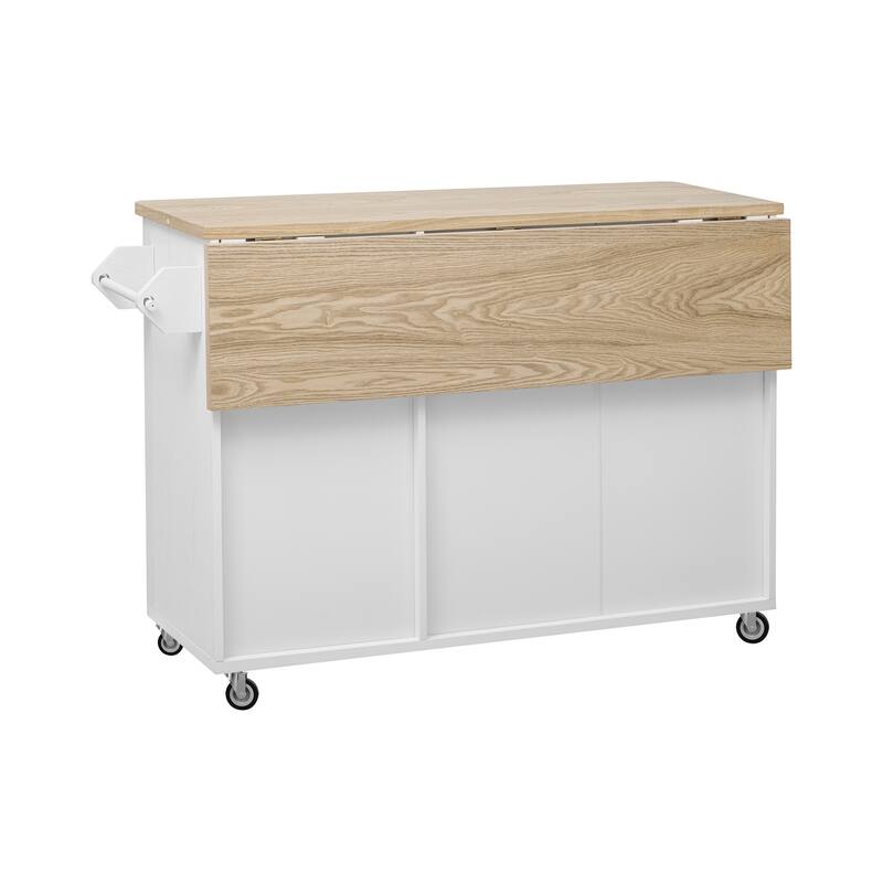 Kitchen Island with Drop Leaf, Farmhouse Kitchen Island on Wheels with Internal Storage Rack, Towel Rack for Kitchen