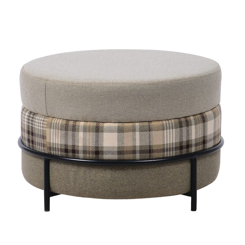 Stacked Upholstered Ottoman with Metal Legs - Black - 23.6"L x 23.6"W x 15.8"H