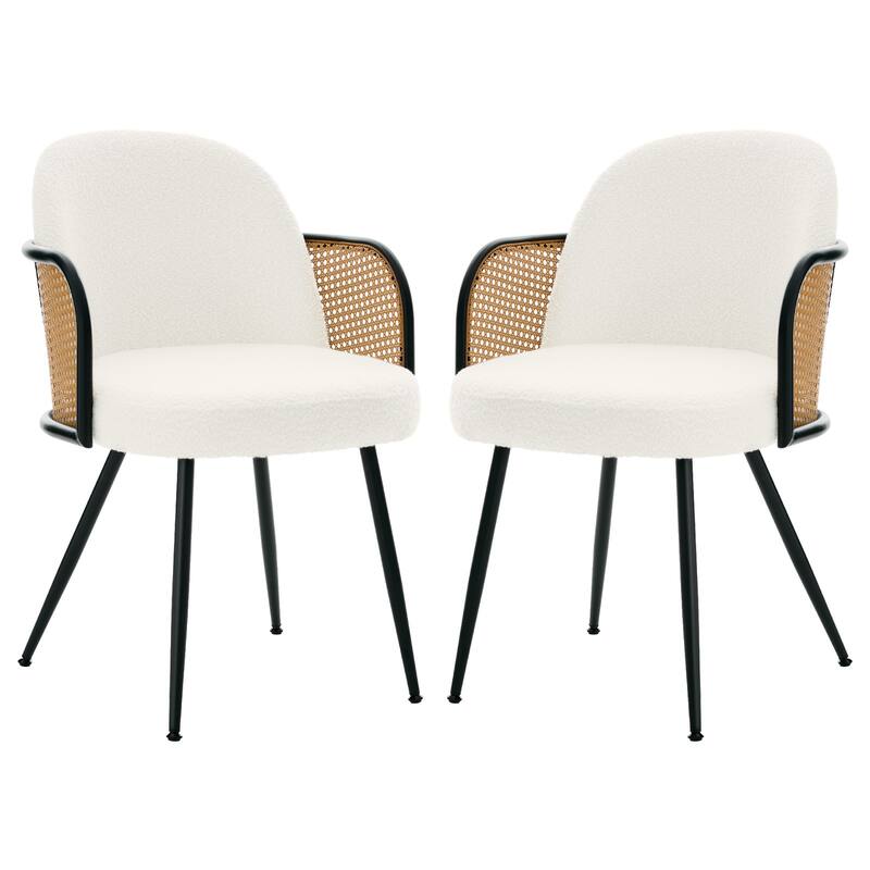 Upholstered Rattan Dining Chairs Set of 2, Arm Side Chair - 21.8" W x 24.2" D x 33" H