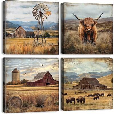 Cow Wall Art Farmhouse Kitchen Decor Rustic Windmill Barn