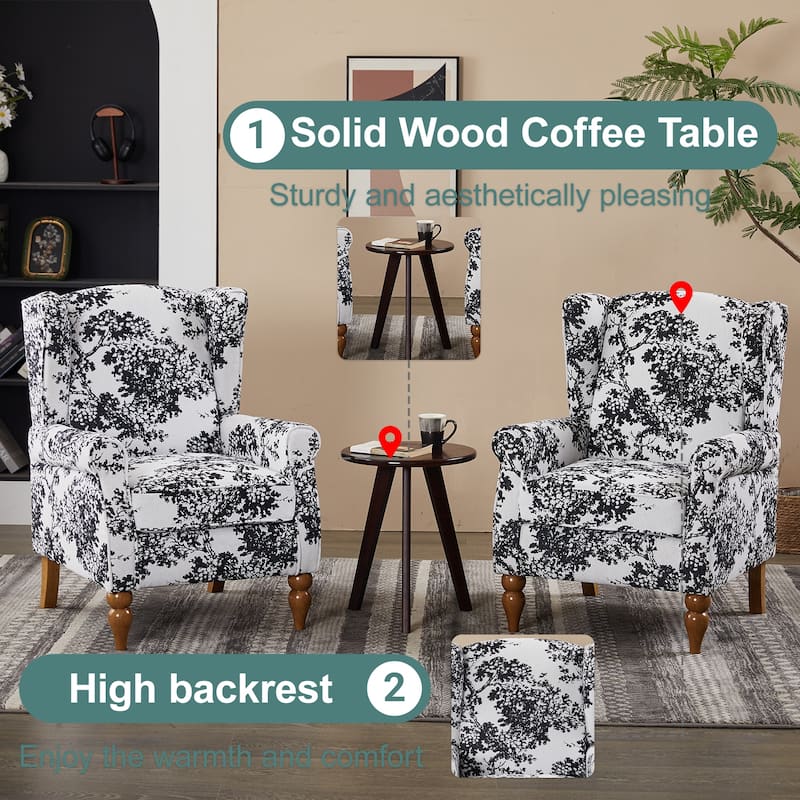 Arm Chairs Wingback Chairs with Solid Wood Coffee Table, Reading Chair