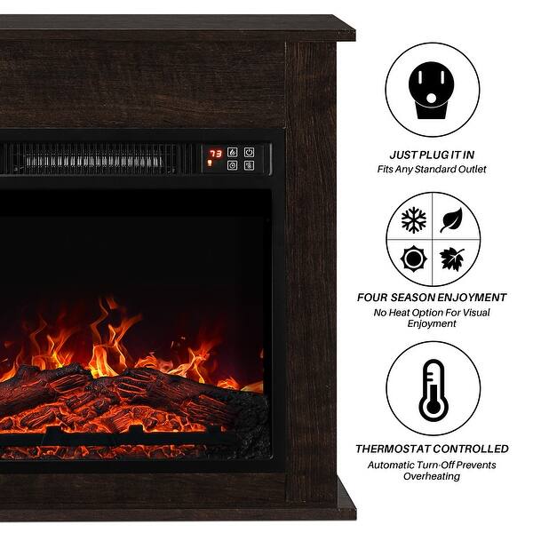 Shop Belleze 1400w 25 Deluxe Electric Fireplace Mantel Heater Insert Freestanding Portable Stove W Remote Control Dark Wood Overstock 30111677