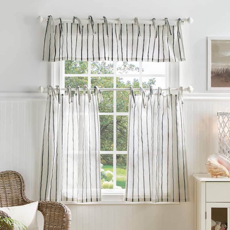 Martha Stewart Laguna Stripe 3-piece Curtain Tier and Valance Set - 1-Valance and 2-36" Tiers - Navy