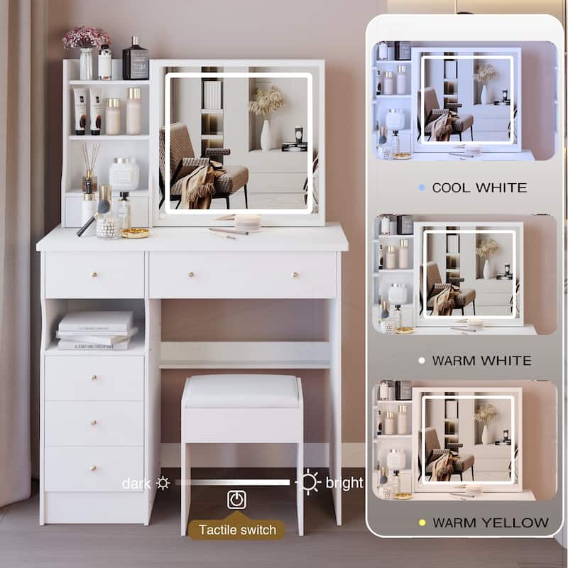 Versatile Desktop Vanity Table with Cushioned Stool and Advanced LED Mirror