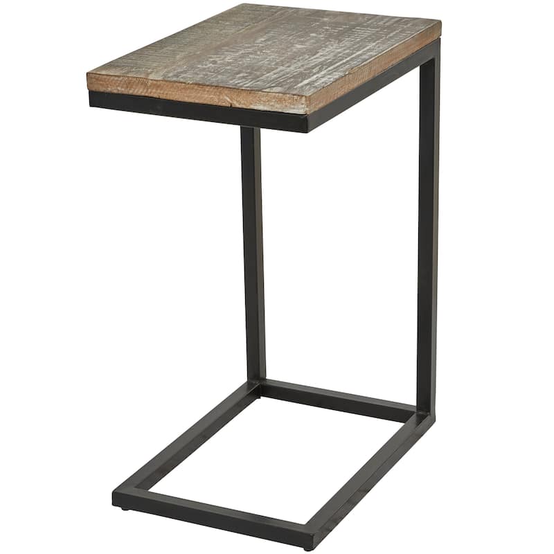 Brown Wood Rustic Accent Table with Black Metal Base