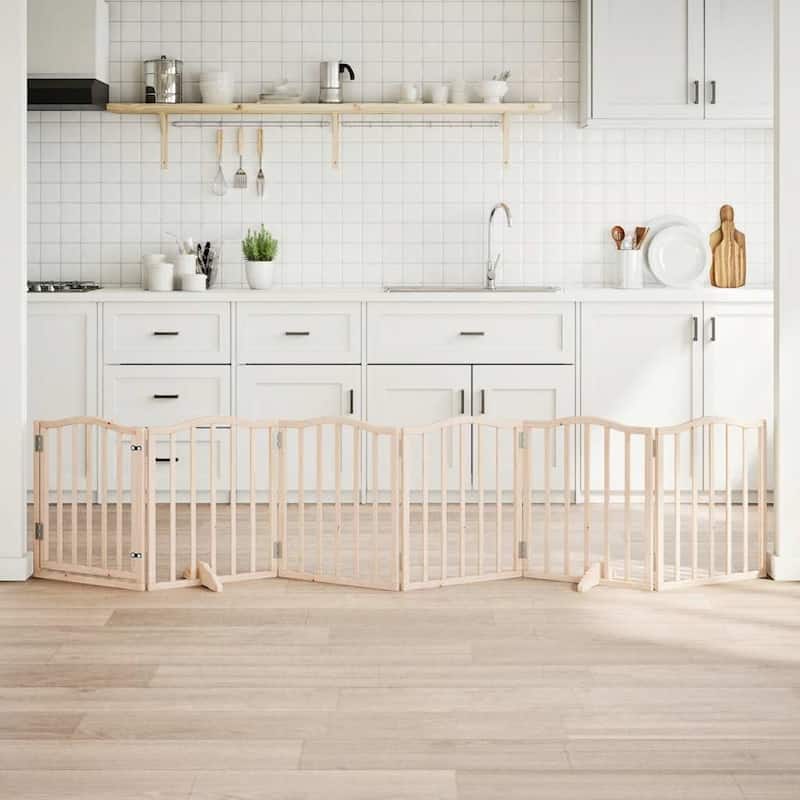 vidaXL Dog Gate with Door Foldable 6 Panels 118.1 " Poplar Wood - Brown(10)