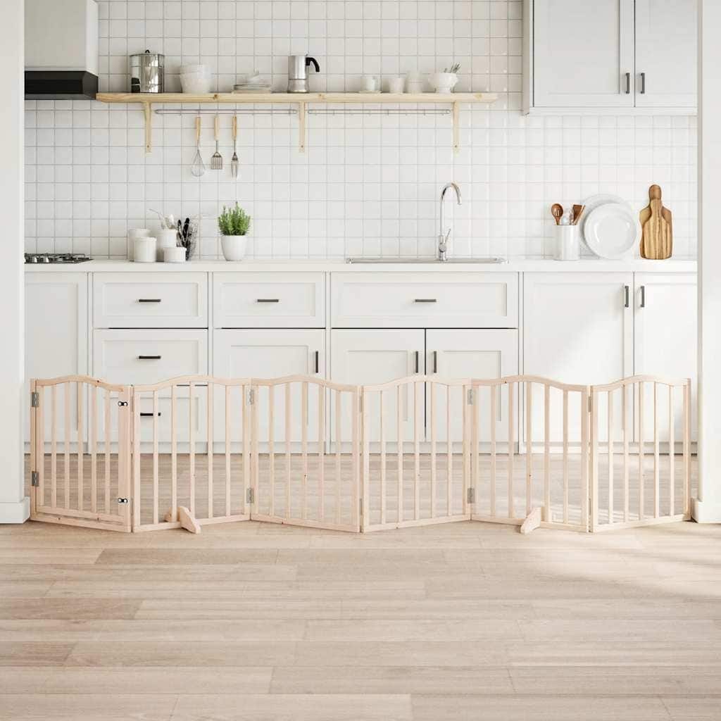 vidaXL Dog Gate with Door Foldable 6 Panels 118.1 " Poplar Wood