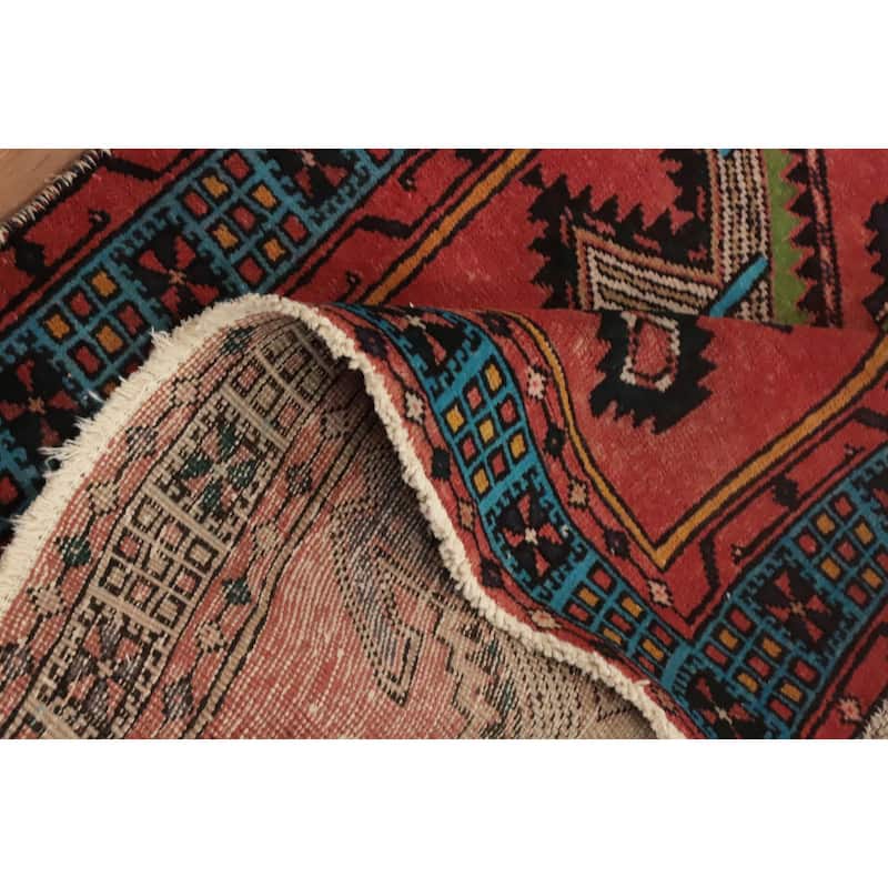 Hand Knotted Oriental 100% Wool Carpet Traditional Geometric Coral Ardebil Runner Rug - 9' 4'' X 3' 6''