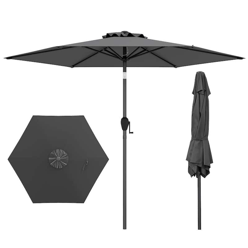 Gymax 7.5 ft Patio Umbrella Outdoor Heavy Duty Market Umbrella w/ Push - Grey