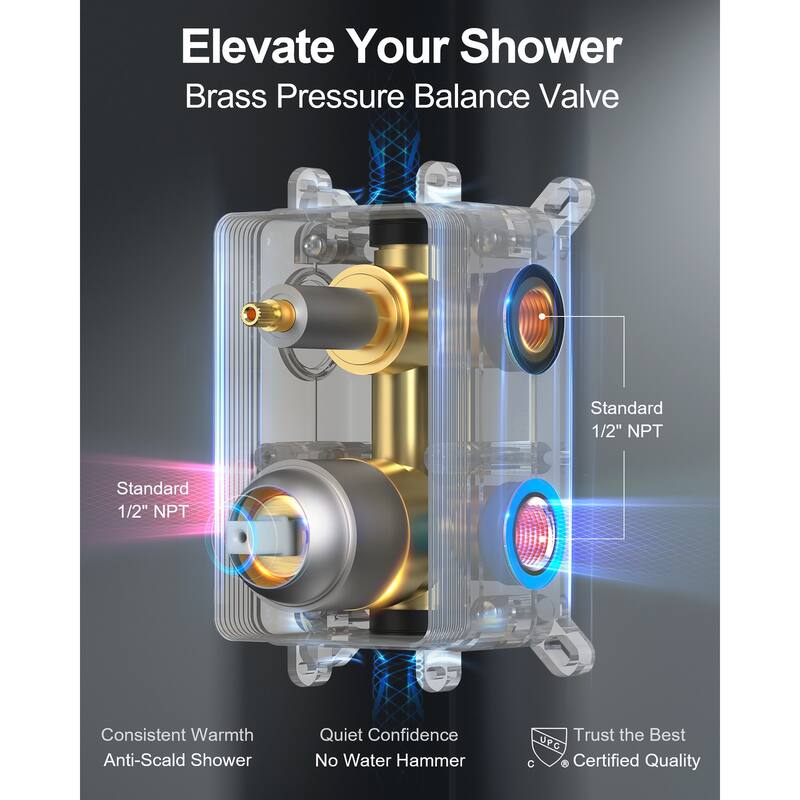 GRANDJOY Wall Mounted Shower System 10" Rainfall Shower Head with Handheld Spray