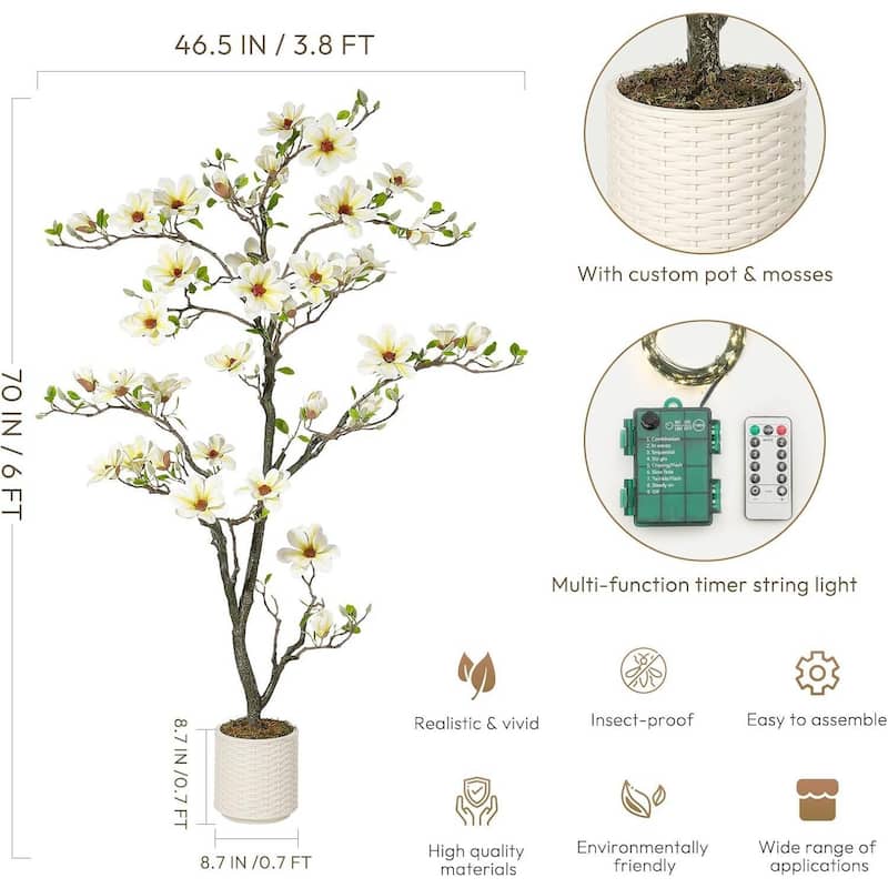 Faux Artificial Flower Tree, Magnolia Plants with Light for Home Decor